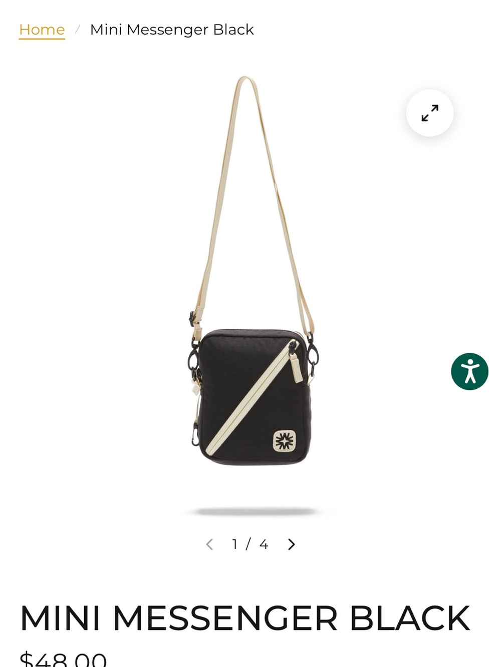 Mini Messenger Crossbody Bag - Black with Cream Strap